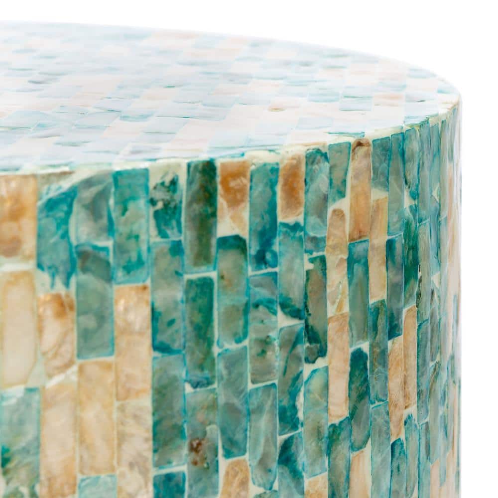 Presley 22" Oceanic Blue and Gold Round Wood Metal Accent Table