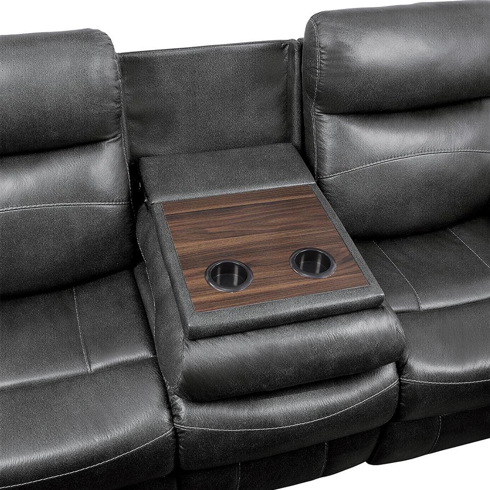 Gray Microfiber Manual Reclining Sofa with Cup Holders and Storage