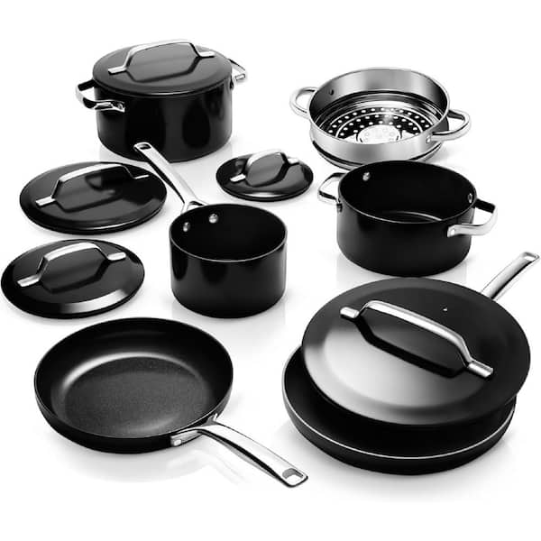 Gotham Steel Modern 11-Piece Aluminum Ultra Performance Ceramic Nonstick Cookware Set in Black