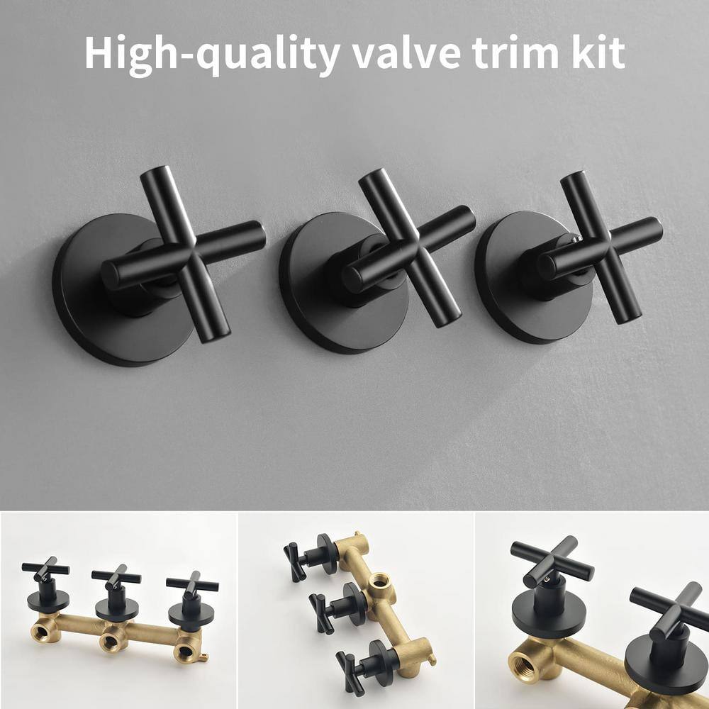 Matte Black Triple Handle Wall Mounted Shower Faucet Set