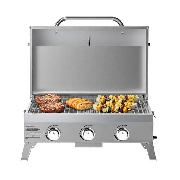 24 in. Stainless Steel Portable Propane Grill with Foldable Legs in Silver