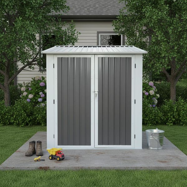 Gray 6 ft. W x 9 ft. D Metal Storage Shed, All-Weather Shelter
