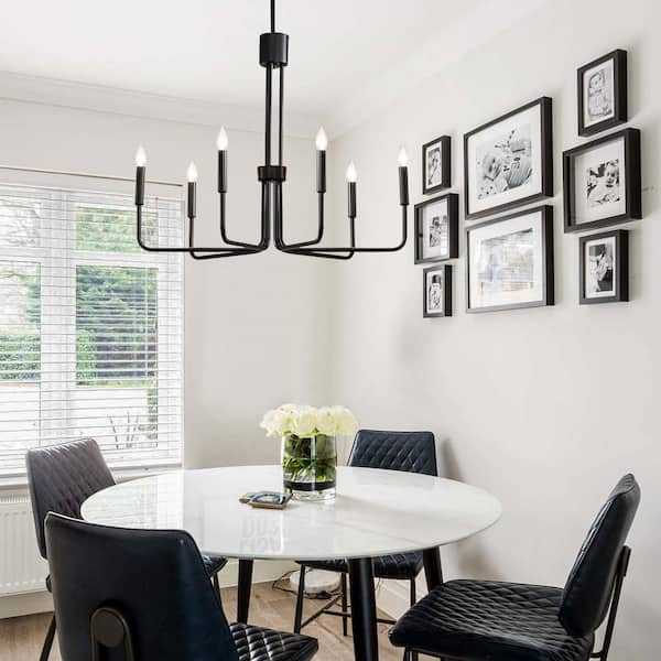 LWYTJO 6-Light Matte Black Candle Style Modern Chandelier for