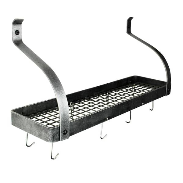 Enclume Handcrafted 30 in. Gourmet Bookshelf Wall Rack with Curved Arm with 12-Hooks Hammered Steel