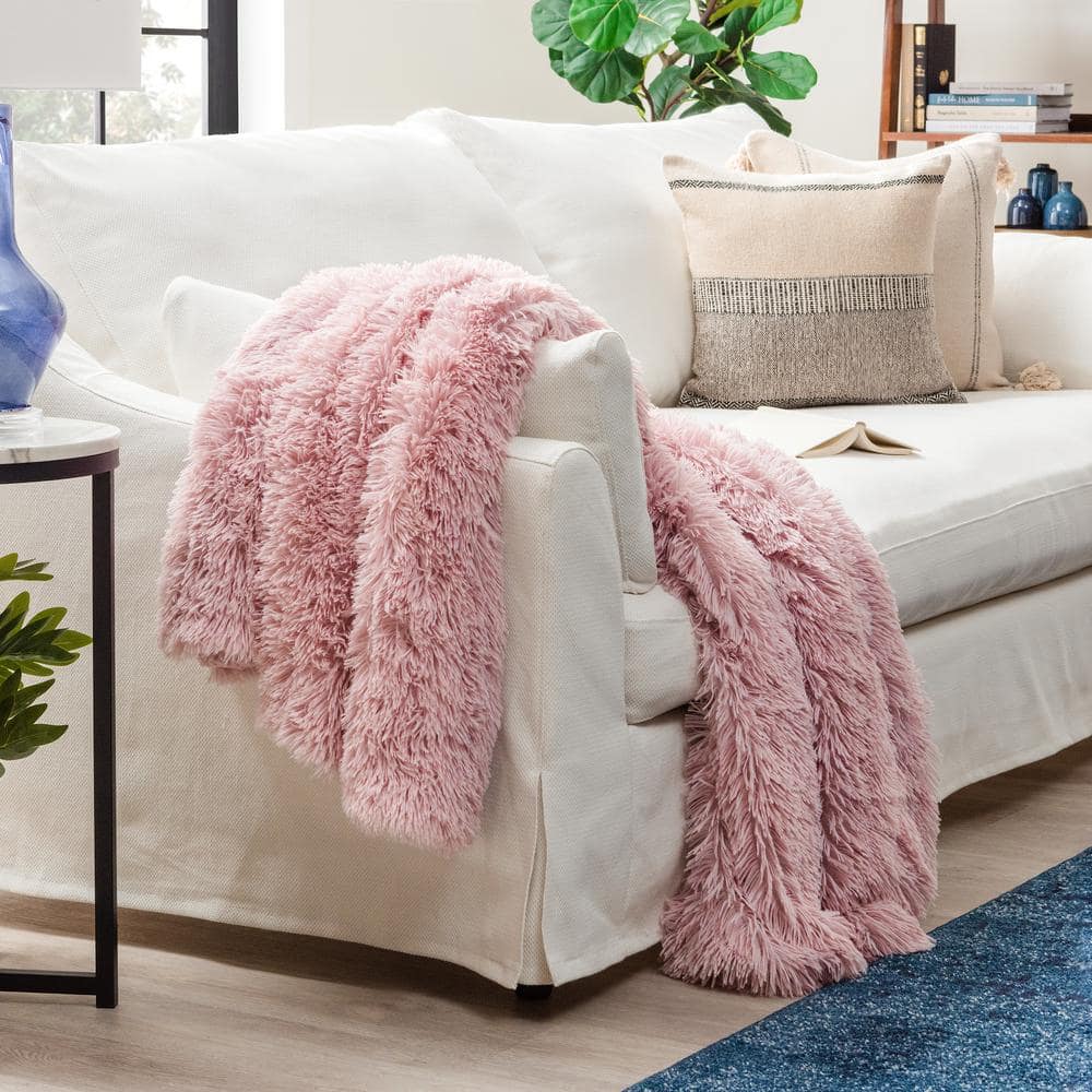 Rose Dust Faux Fur Reversible King Blanket with Sherpa Fleece