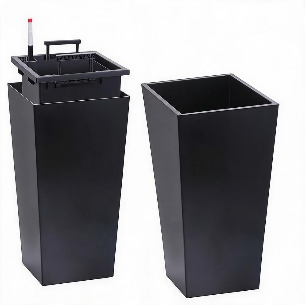 VAMOP Black Plastic Planter Pots with Drainage Holes, Water Level