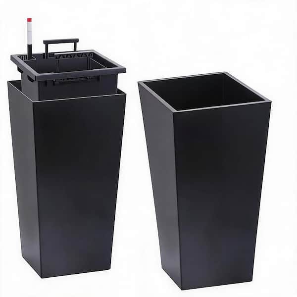 VAMOP Black Plastic Planter Pots with Drainage Holes, Water Level Monitor, (11.8 in. L  11.8 in. W  21.7 in. H)
