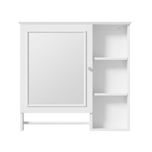 28.85 in. W x 5.47 in. D x 28 in. H Bathroom Storage Wall Cabinet in White with Mirror Door and Adjustable Shelves