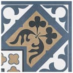 Majestic Orleans Angulo Blue Encaustic 9-3/4 in. x 9-3/4 in. Porcelain Floor and Wall Corner Tile (0.66 sq. ft./Each)