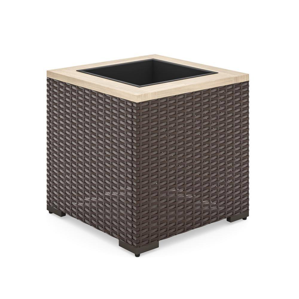 Palm Springs Dark Brown Acacia Wood and Rattan Outdoor Planter