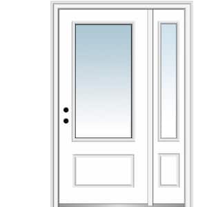 51 in. x 81.75 in. Right-Hand Inswing Clear Glass 3/4 Lite 1 Panel Primed Fiberglass Prehung Front Door w/One Sidelite