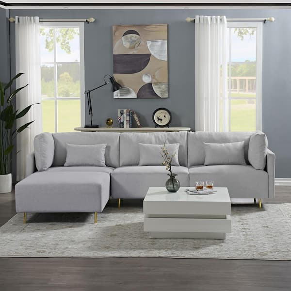 Seafuloy 108.6 in. W Square Arms Polyester U-Shape 4 Seats Sectional Sofa Gray