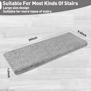 Light Grey 9.5 in. x 30 in. x 1.2 in. Polypropylene Bullnose Tape Free Non-slip Stair Tread Cover Carpet Mats Set of 14