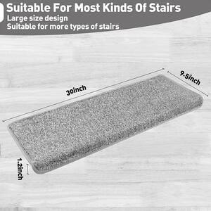 Light Gray 9.5 in. x 30 in. x 1.2 in. Bullnose Polypropylene Non-slip Carpet Stair Tread Cover Landing Mat (Set of 15)