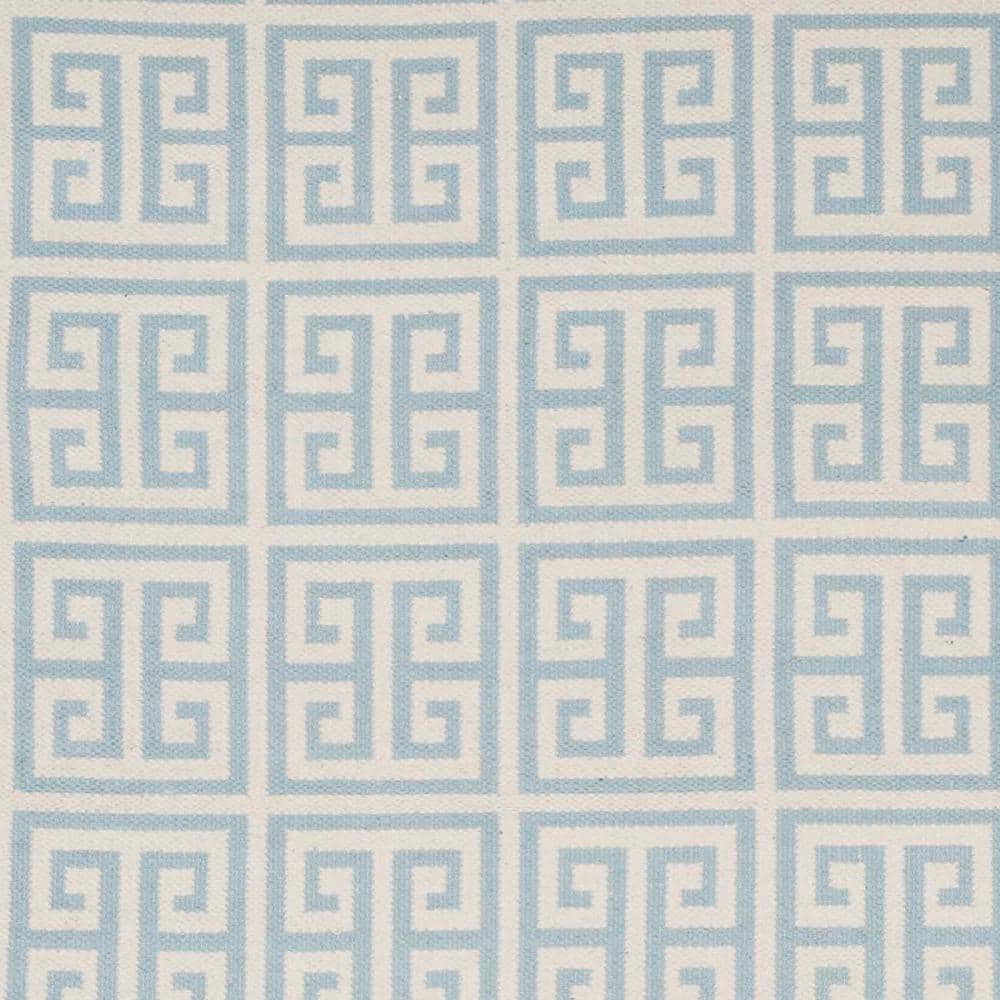 Light Blue and Ivory Cotton Flat Woven 8' x 10' Rug