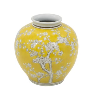 Wide Curved Plum Blossom Vase in Yellow and White Color
