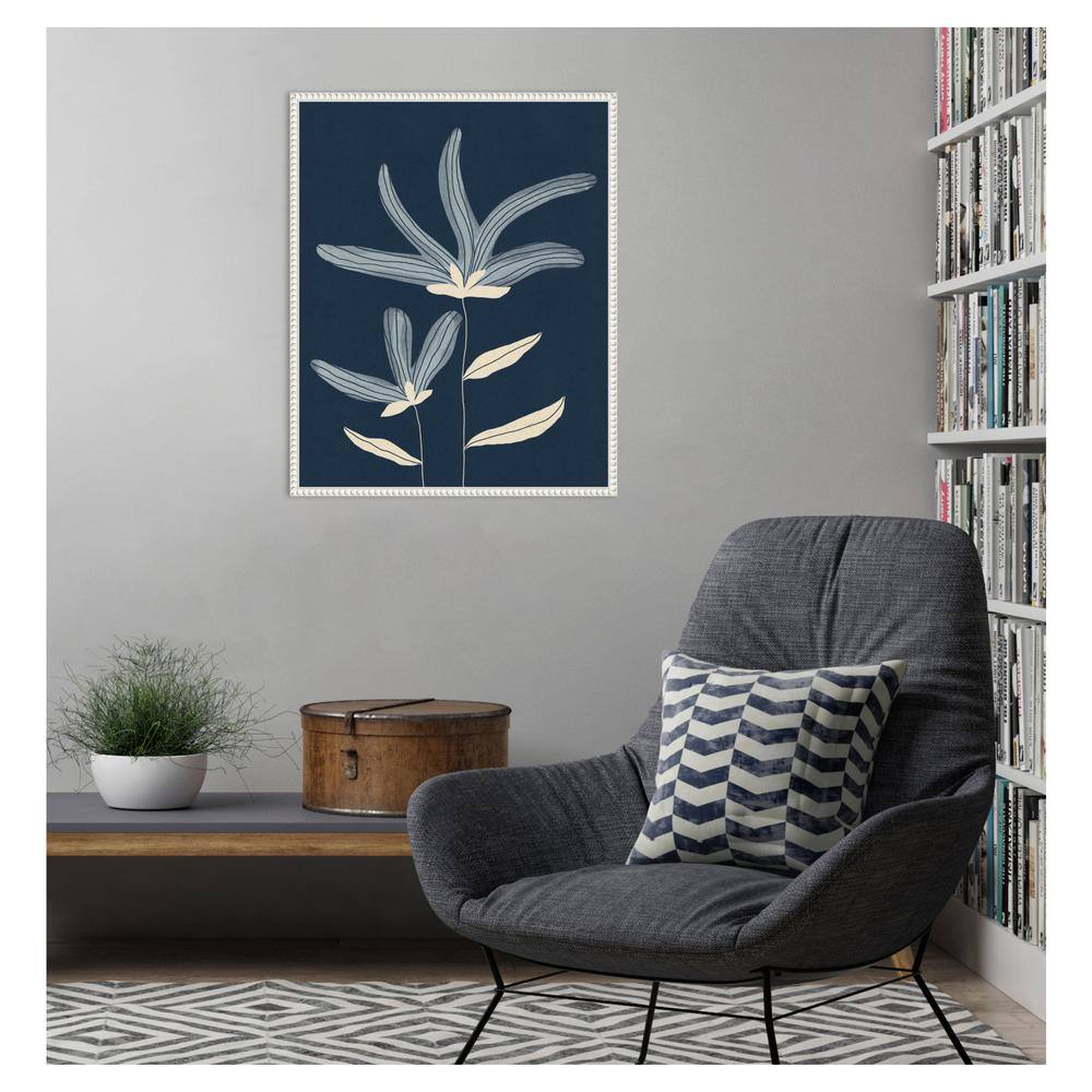 Abstract Floral Navy and White Canvas Wall Art with Beaded Frame