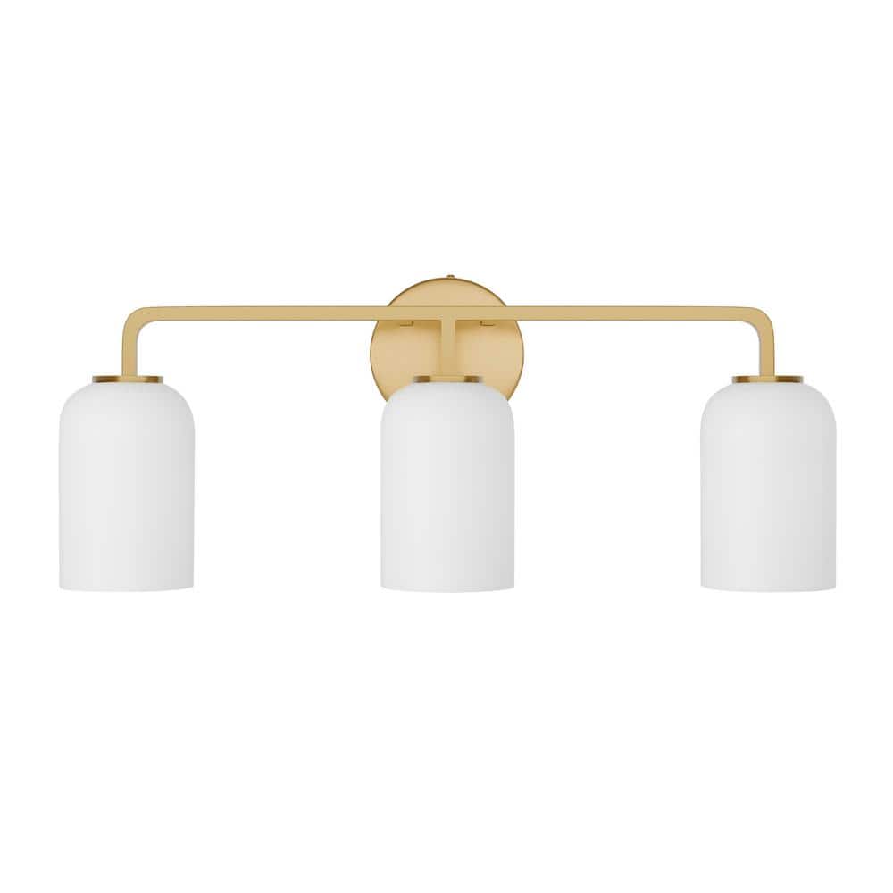 Modern 22.05 in. 3-Light Gold Bathroom Vanity Light Over Mirror with Milky 