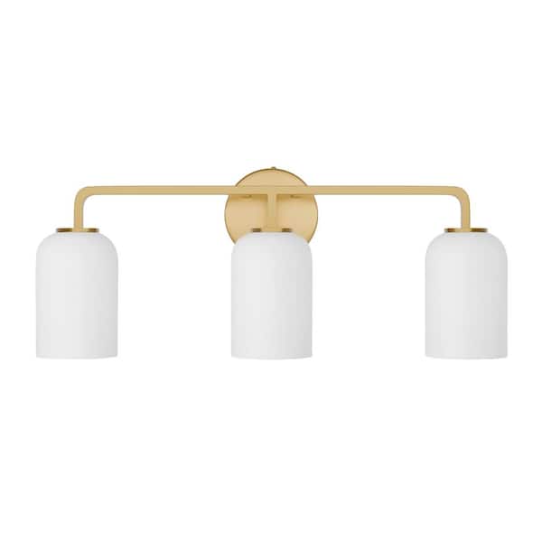 aiwen Modern 22.05 in. 3-Light Gold Bathroom Vanity Light Over Mirror with Milky White Glass Shades
