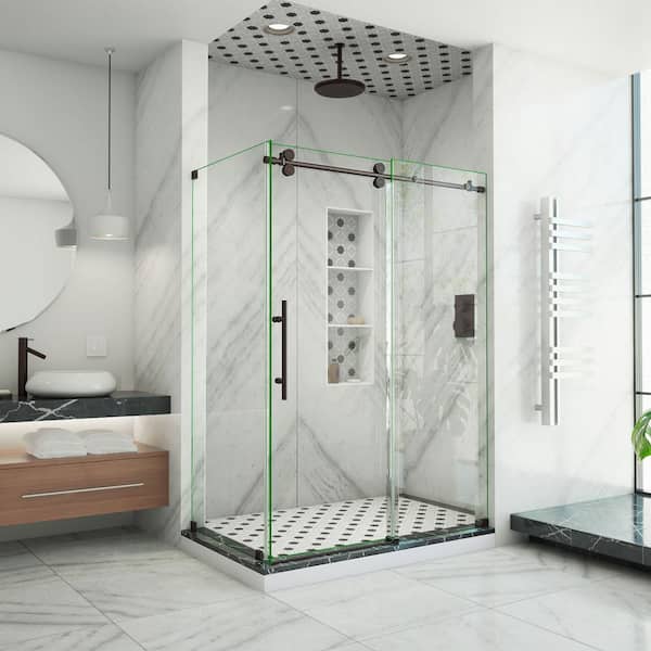 DreamLine Enigma-XO 34-1/2 in. D x 54 in. W x 76 in. H Frameless Sliding Shower Enclosure in Oil Rubbed Bronze Stainless Steel