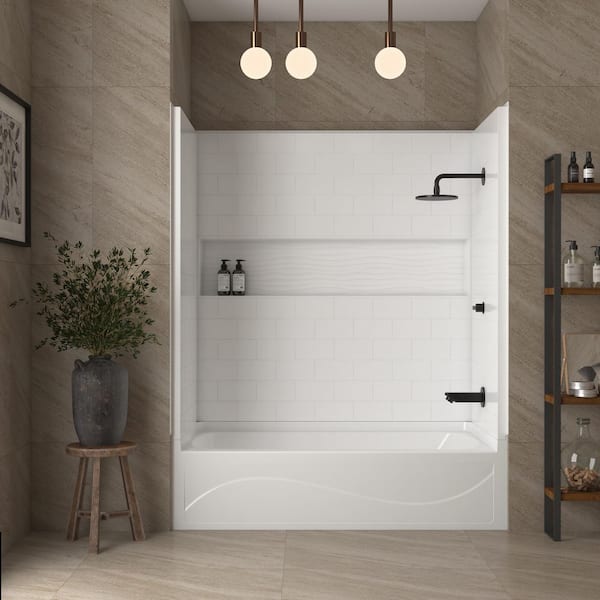 30 in. x 60 in. x 59.5 in. 3-Piece Direct-to-Stud Alcove Tub Surround in White