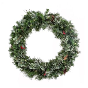 36 in. Pre-Lit Glistening Pine Artificial Christmas Wreath with LED Lights