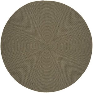 Texturized Solid Moss Green Poly 4 ft. x 4 ft. Round Braided Area Rug