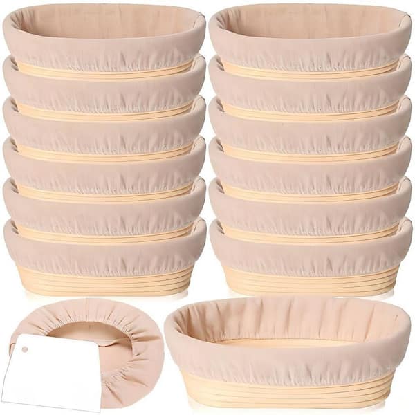Rattan Oval Banneton Dough Proofing Bowls Kit with Cloth Liner and Scraper for Home Sourdough Bakers Supplies (12 Set)
