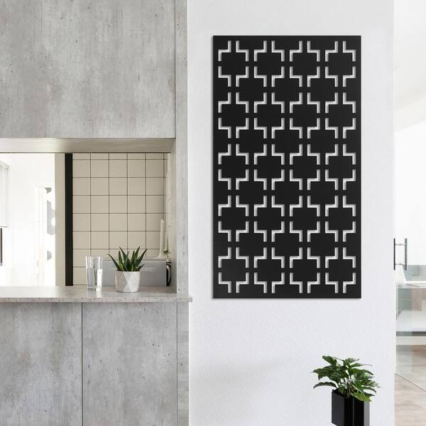 Decorative Outdoor Metal Privacy Screen Panel Checkered Pattern in Black