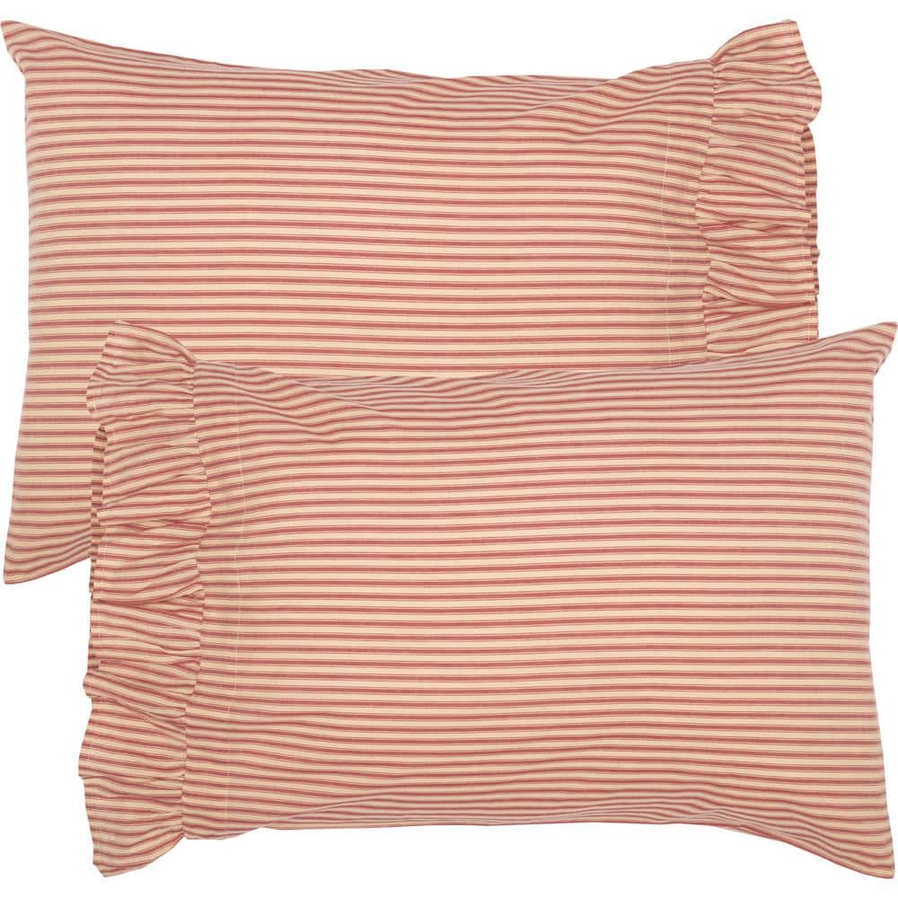Sawyer Mill Red and Tan Cotton Striped Standard Pillowcase Set