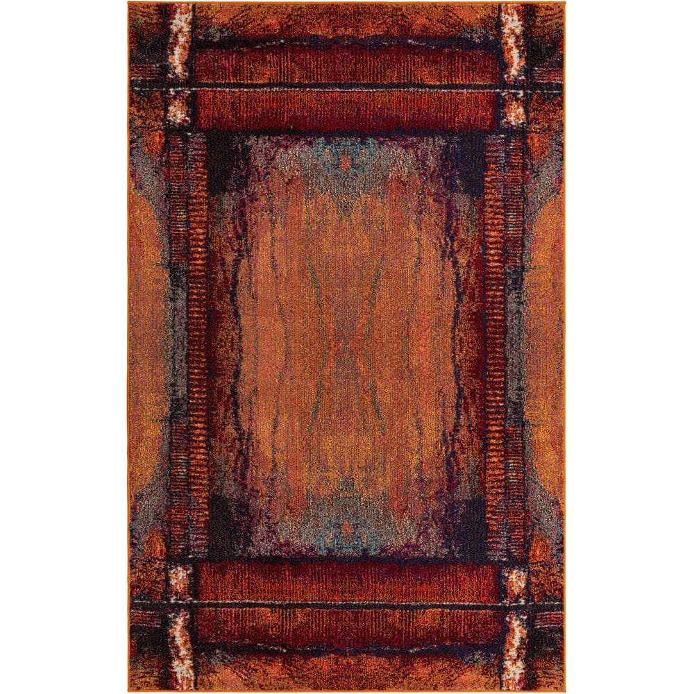 Rectangular Blue Abstract Stain-Resistant Synthetic Rug