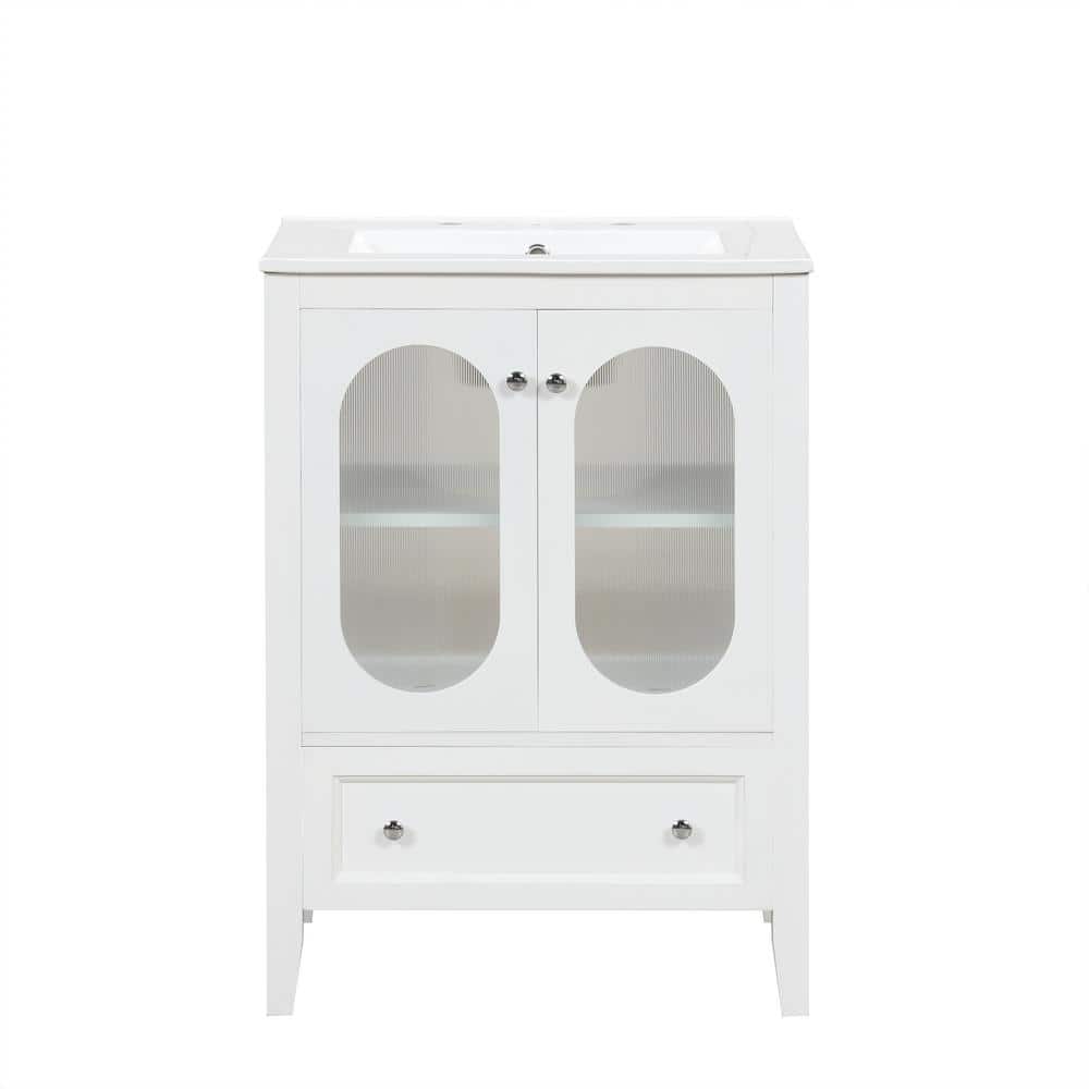 White 24" Freestanding Bathroom Vanity with Ceramic Sink