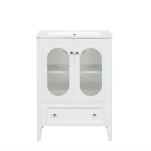 24 in. W Single Sink Freestanding Bath Vanity in White with White Ceramic Top, 1-Drawer and Doors