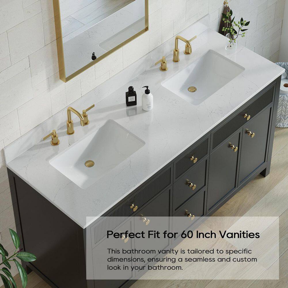 Bianco Bella 61'' White Quartz Double Undermount Sink Vanity Top