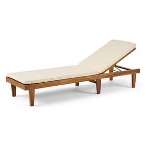 Nadine Teak Brown 1-Piece Wood Outdoor Chaise Lounge with Cream Cushions