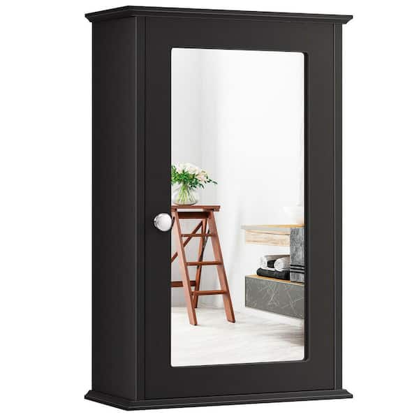 13.5 in. W x 6 in. D x 21 in. H Brown Bathroom Wall Cabinet with Single Mirror Door and Adjustable Shelf