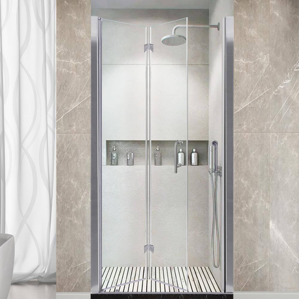 Chrome Bifold Frameless Glass Shower Door 34-35.5" W x 72" H