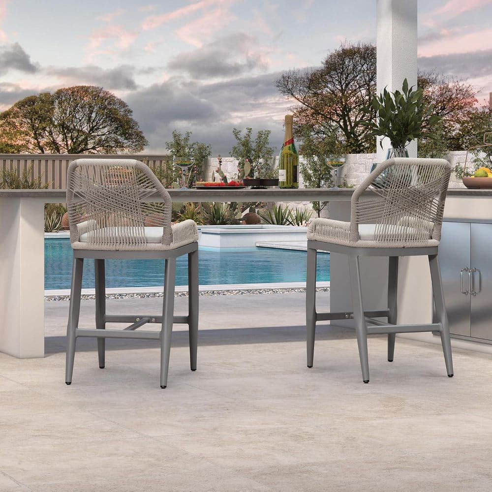 PURPLE LEAF Modern Aluminum Woven Rattan Counter Height Outdoor