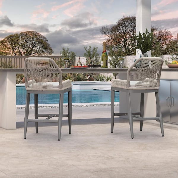 PURPLE LEAF Modern Aluminum Woven Rattan Counter Height Outdoor