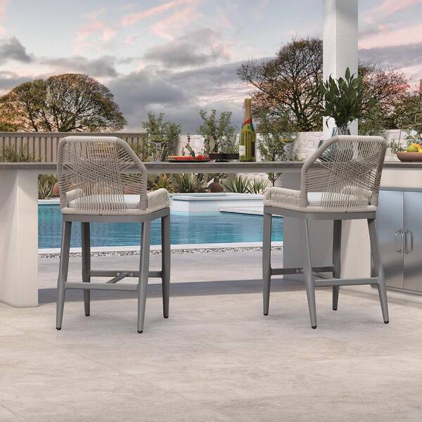 PURPLE LEAF Outdoor Bar Stools Chair Set Of 2, Modern Rattan Bar