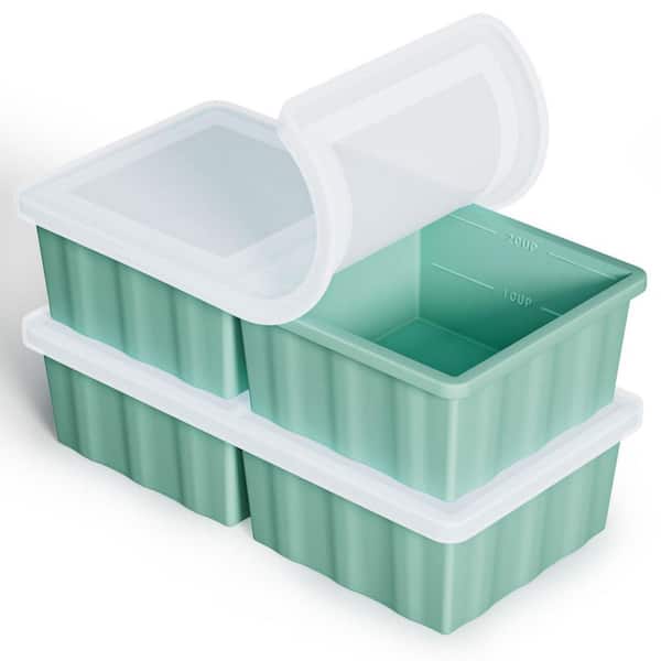 Stackable Lid Style Food-Grade Silicone Large Cube Ice Mold Freezer Trays for Portion Control and Soup Storage