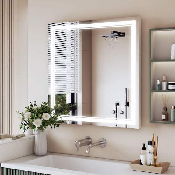 30 in. W x 30 in. H Bright Rectangular Frameless Anti-Fog LED Light Wall Bathroom Vanity Mirror in Tempered Glass