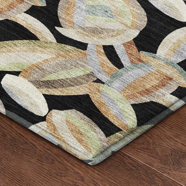 Mayfield Premium Machine Washable Abstract AMF2454 Black 2 ft. x 3 ft. Accent Rug