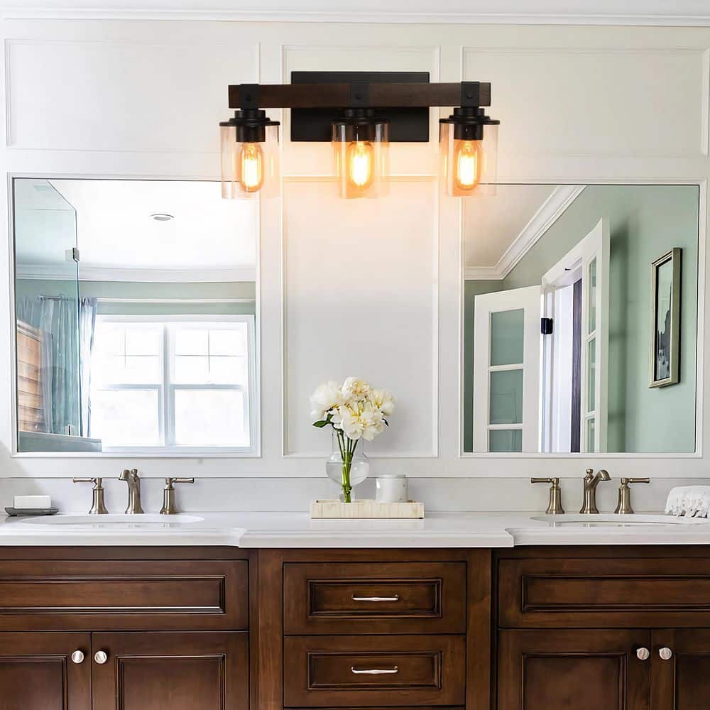 18.5 in. 3 Matte Walnut Vanity Light Fixture with Clear Glass Shades price history on PriceWatchPro