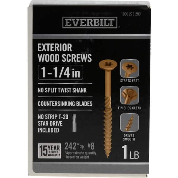 Everbilt #8 x 1-1/4 in. Star Drive Flat Head Exterior Wood Screws (242-Pack)