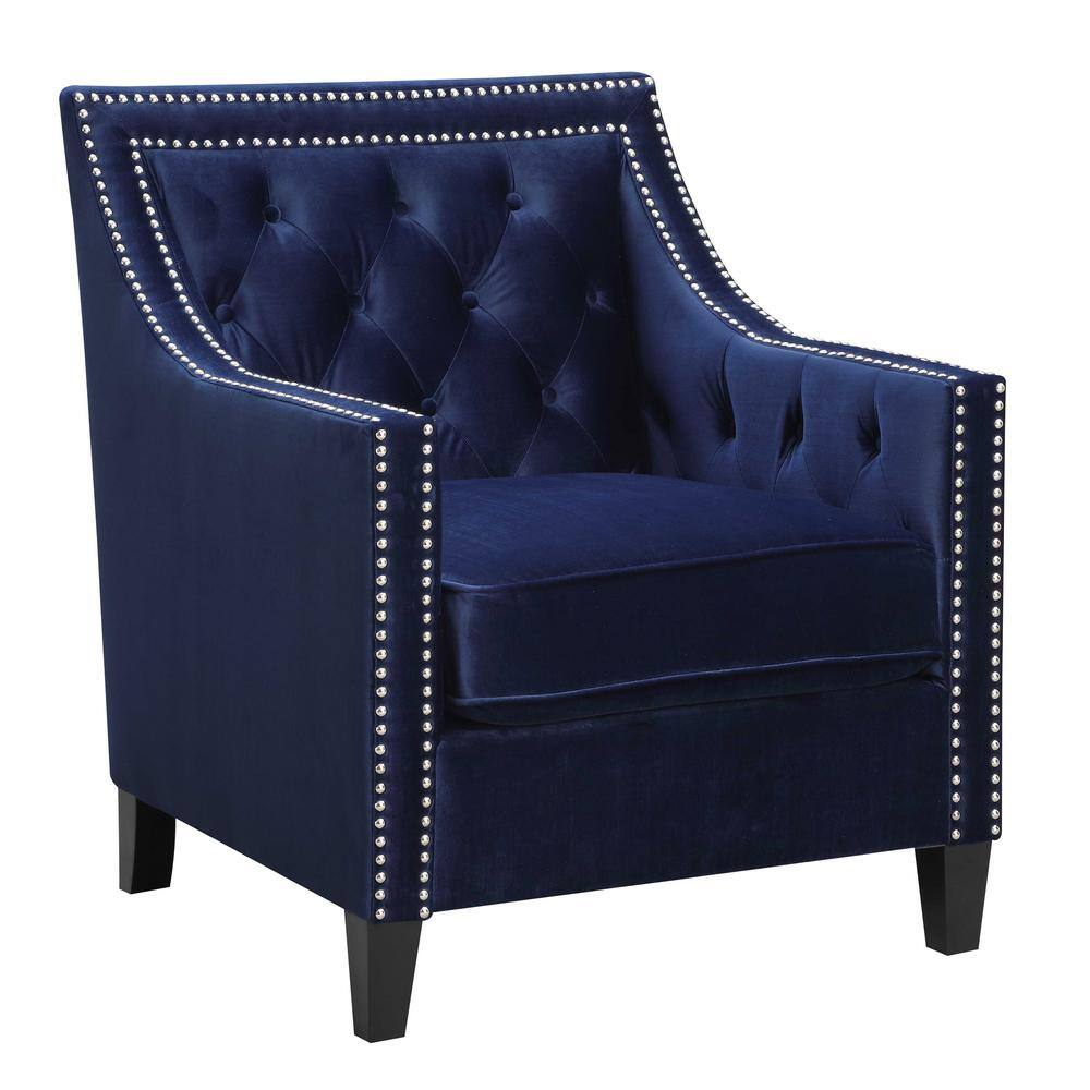Teagan 35" Blue Polyester Accent Chair with Nailhead Trim