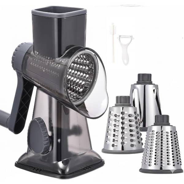 Dark GrayRotary Cheese Grater with Handle for Slicing, Shredding, Grinding Cheese Vegetables Chocolate 3 Blades