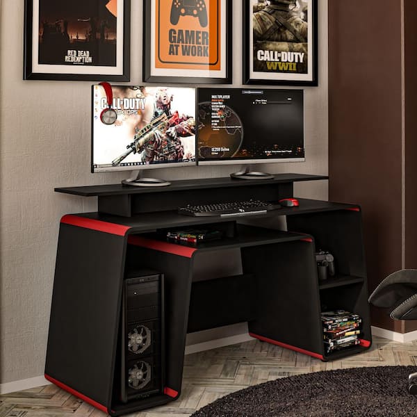 San Diego 57 in. Red and Black Multi Gaming Table with San Diego 57 in. Red and Black Multi Gaming Table with