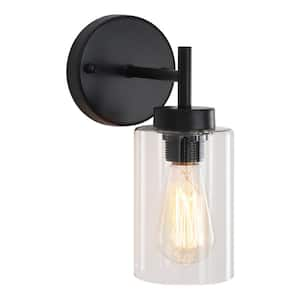 7.4 in. 1-Light Black Modern Dimmable Wall Sconce Bathroom Vanity-Light with Clear Glass Shade