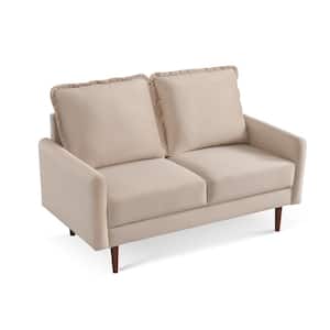 Modern Cambered Arm 57 in. Beige Solid Velvet Polyester 2-Seat Loveseat with Cambered Arms